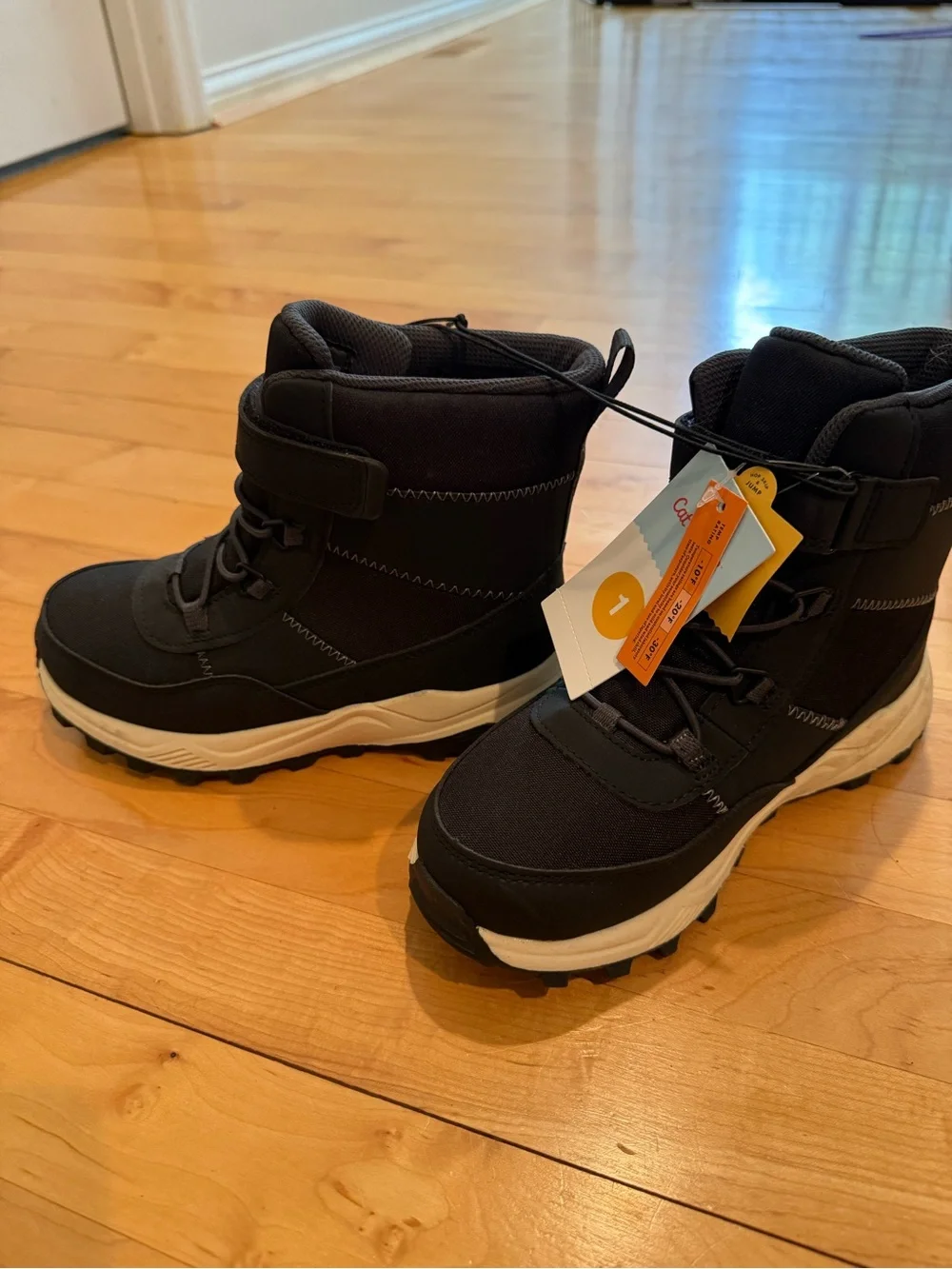 Cat & Jack Black High-Top Kids Winter Boots with White Sole